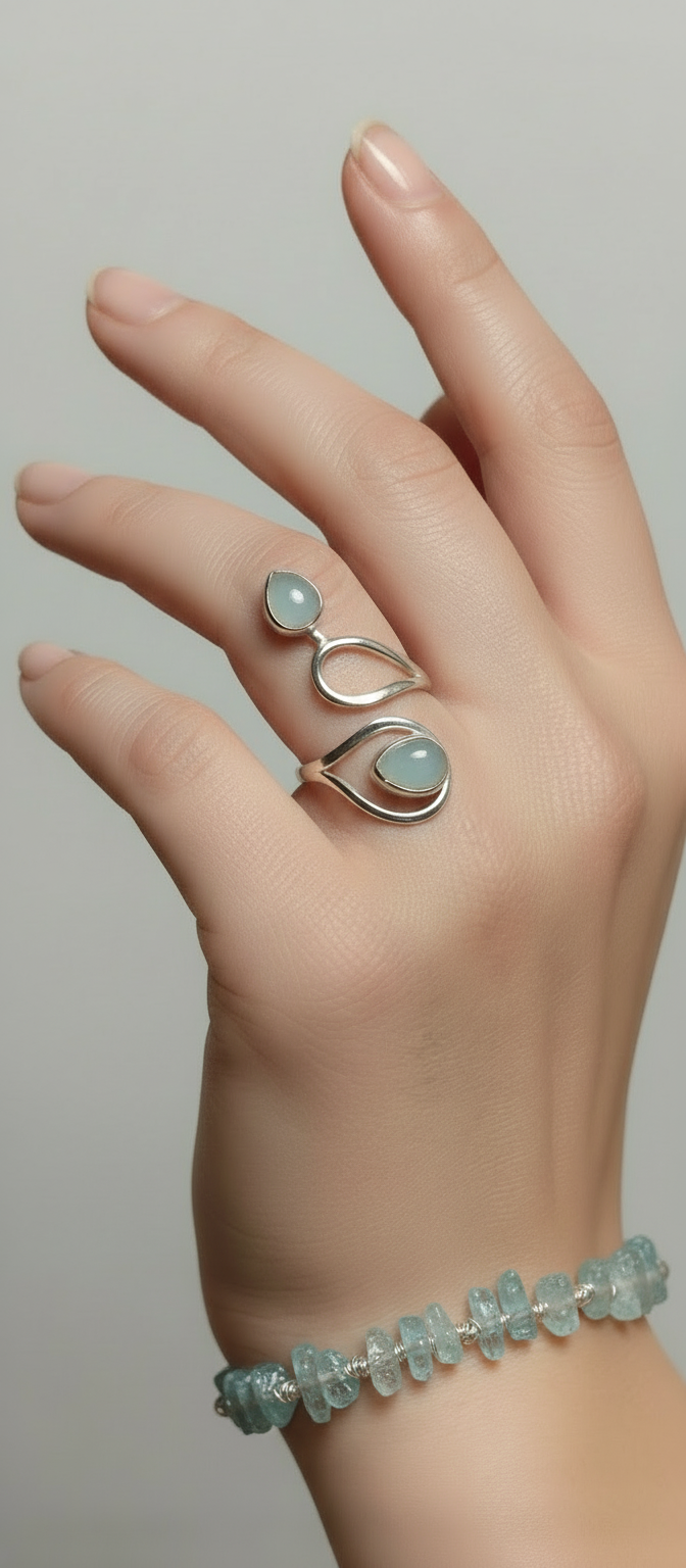 Bague Argent 925-Aigue marine Namibie AA