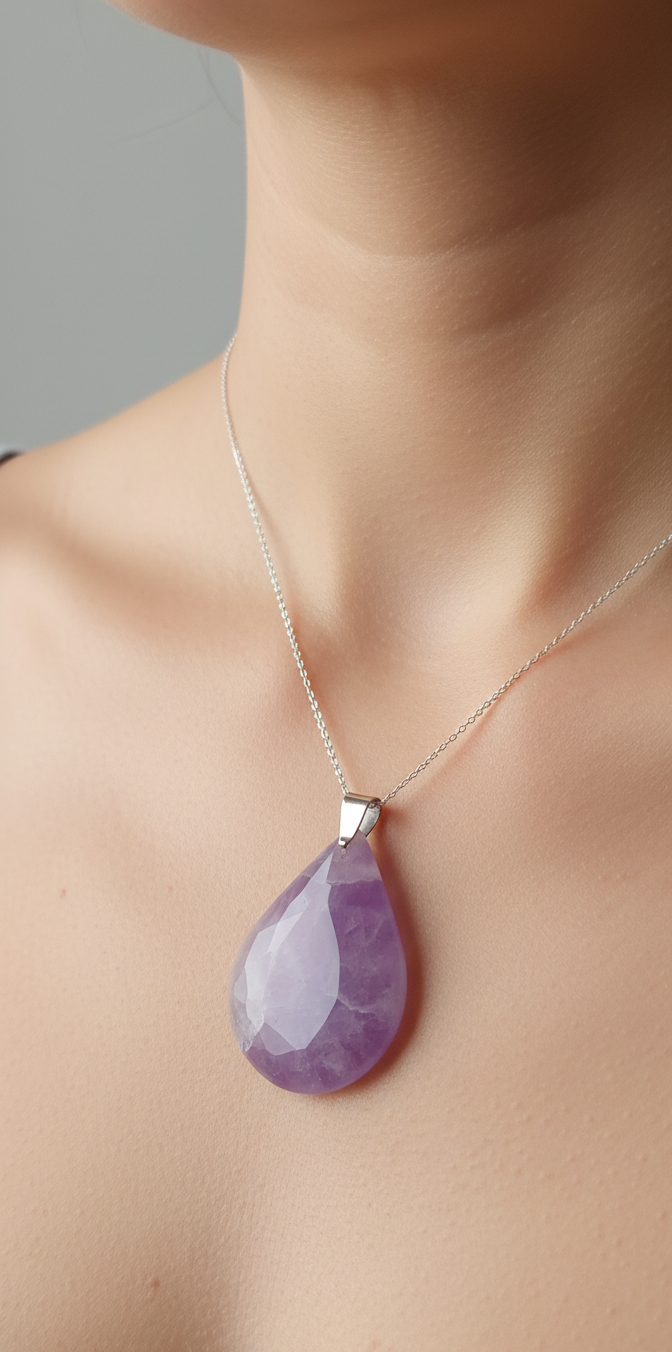 Pendentif pierre plate goutte - Améthyste AA - ESOTERYS