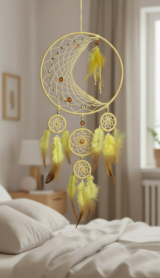 Attrape-rêves jaune “Eveil du feu intérieur ” - Cornaline - 100 % artisanal, création unique