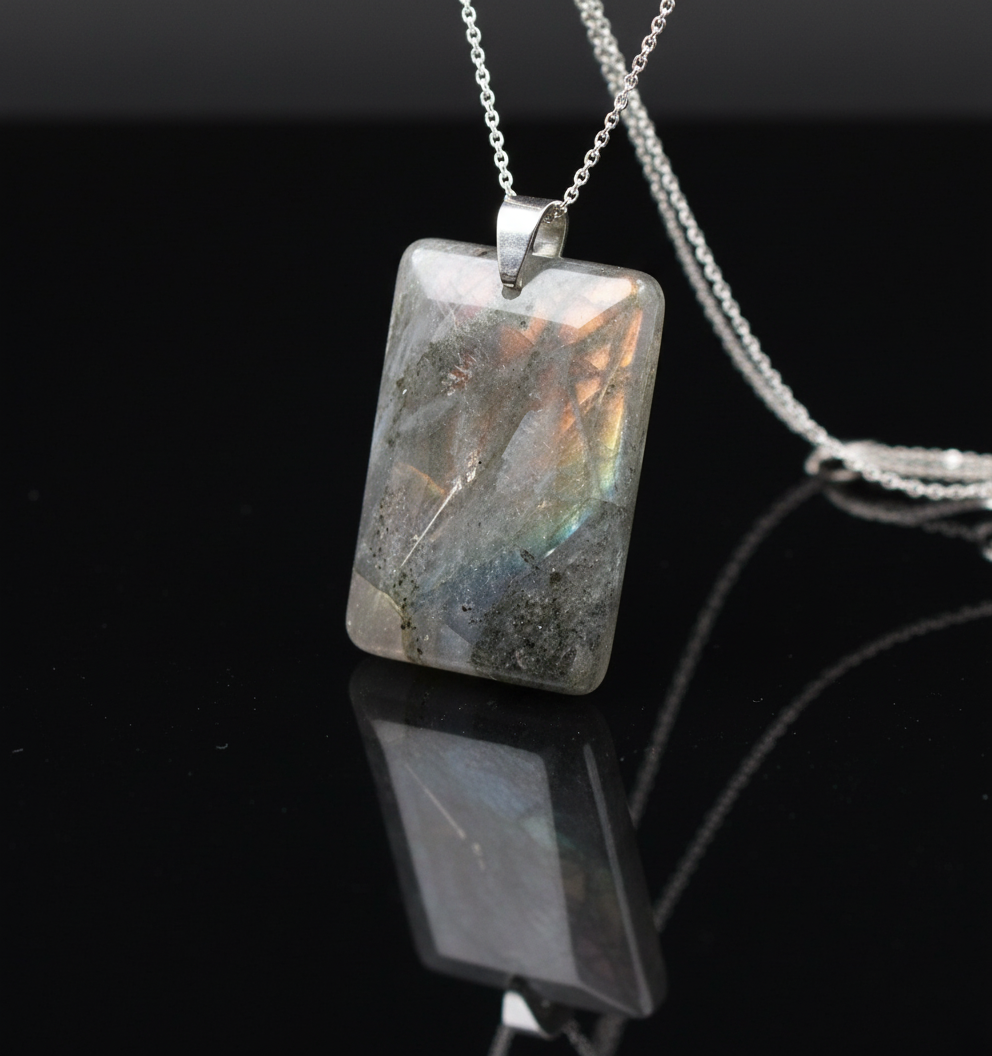 Pendentif pierre plate -  Labradorite violette AA+ Rectangulaire - ESOTERYS