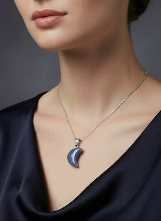Pendentif croissant de lune- Aventurine bleue