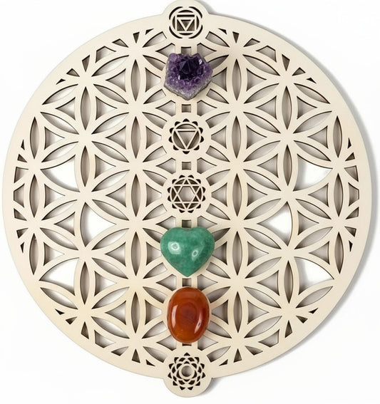 Plateau rechargement pierres - Fleur de Vie & Chakras –  22 cm