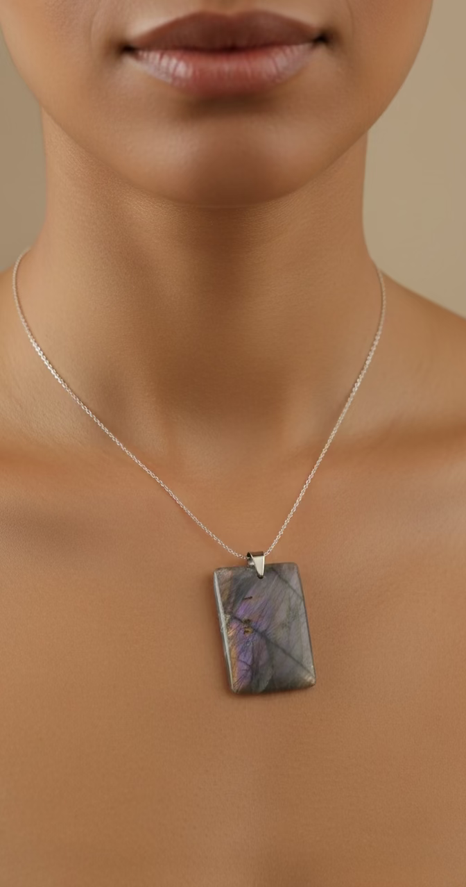 Pendentif pierre plate -  Labradorite violette AA+ Rectangulaire - ESOTERYS
