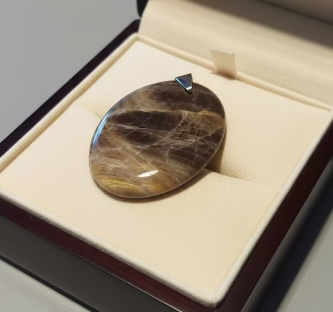 Pendentif pierre plate ovale - Pierre de lune noire AA - ESOTERYS